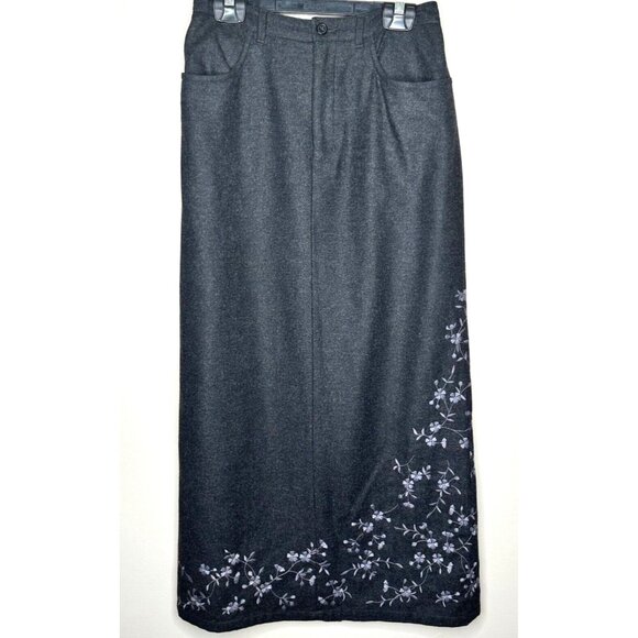 Eddie Bauer Womens Long Skirt Wool Blend Charcoal Grey Embroidered Lined Size 8 - Picture 1 of 10